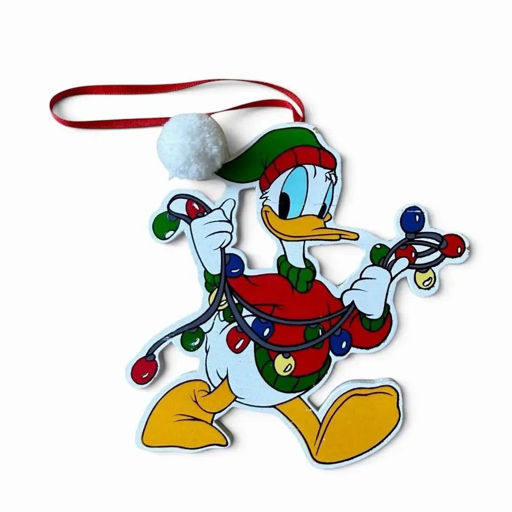 Vintage Disney Wooden Donald Duck Christmas Ornament Tangled Lights Kurt Adler